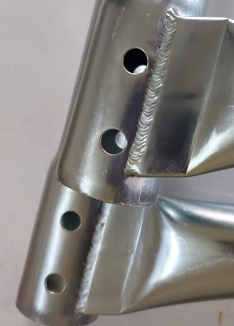 Close-up of a clean weld on a zinc plated tube